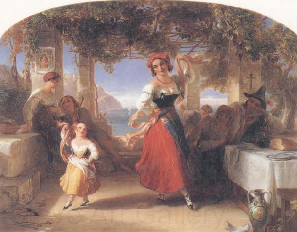 Thomas Uwins A Italian Mother Teaching her child the Tarantella Spain oil painting art